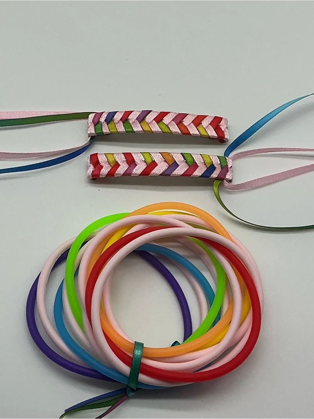 Pastel Pink and Rainbow 80s Barrette & 12 Pastel Pink and Rainbow Jelly Bracelet